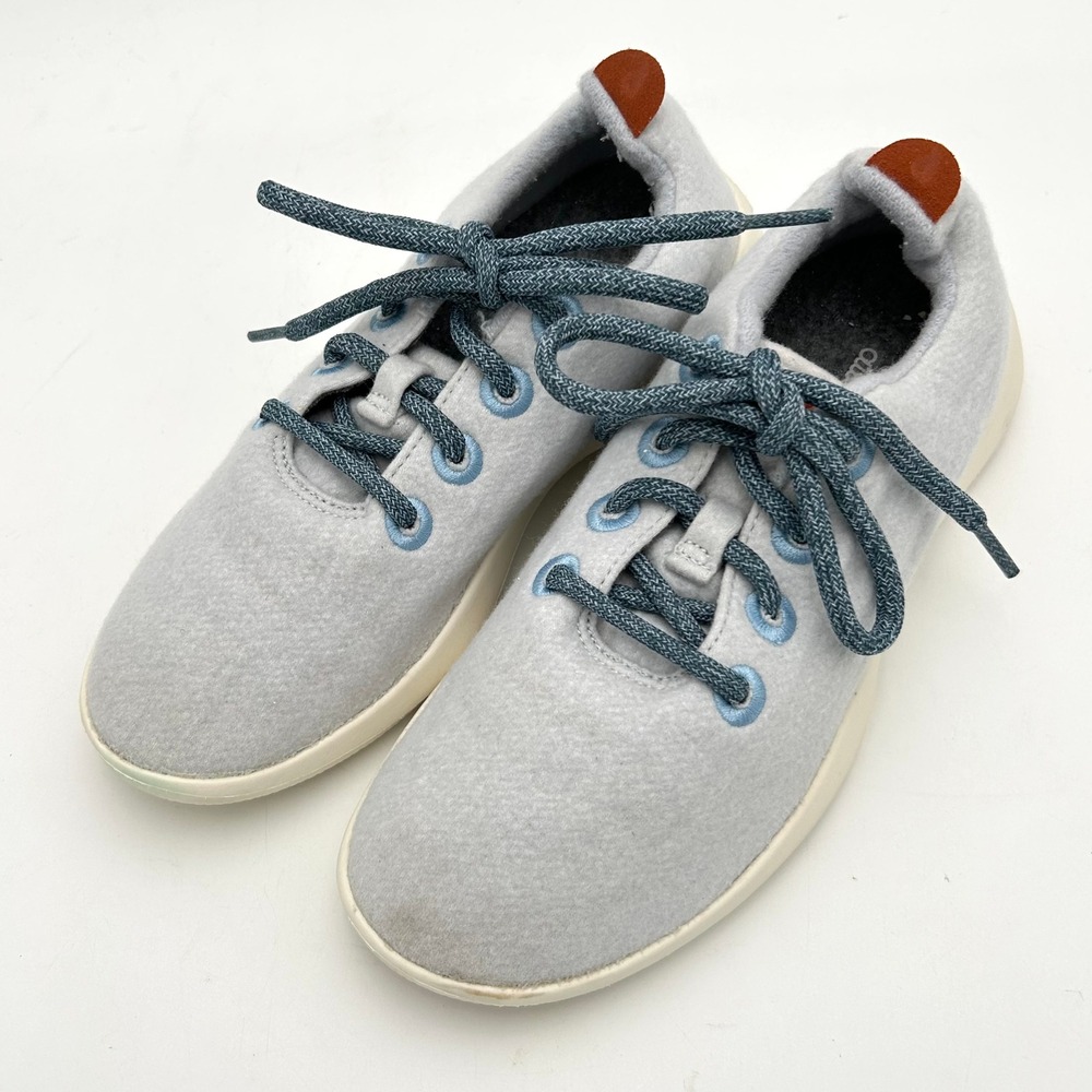 Allbirds Wool Runners Women's 7 Grey Blue Lace Merino Wool Sneakers 0821 NV1
